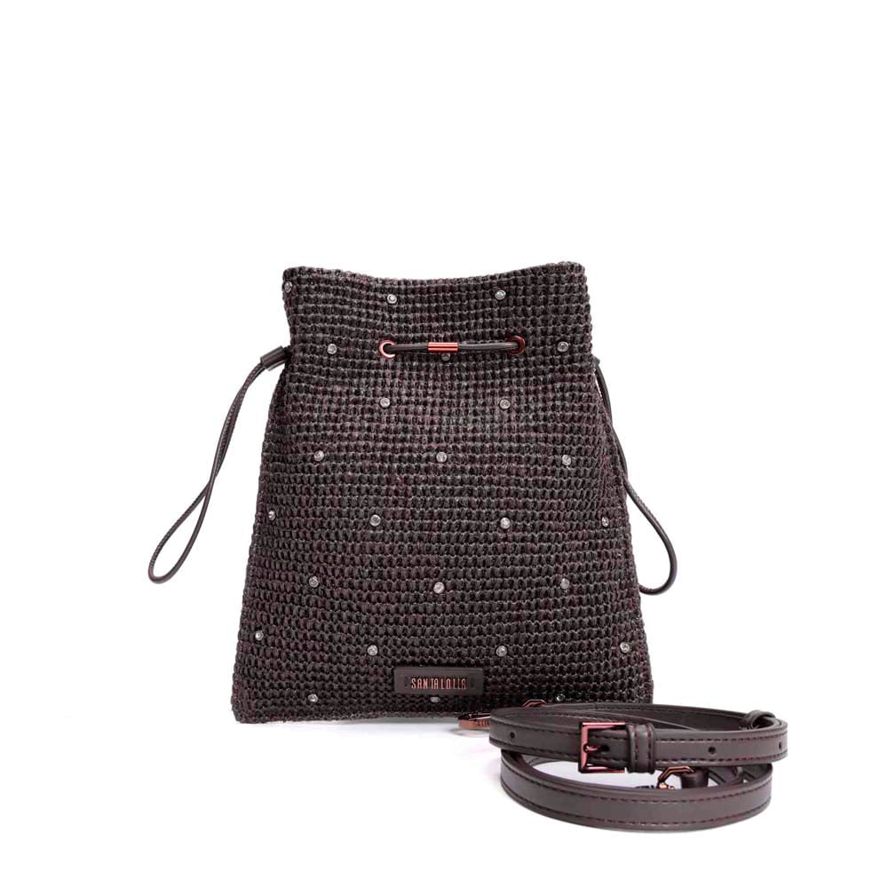Bolsa Clutch Tramado Alça Transversal Marrom Dark Cocoa