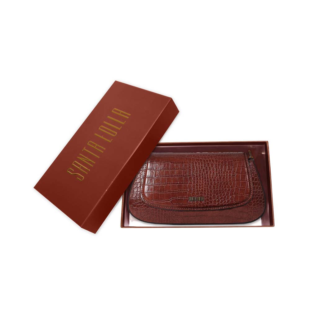 Bolsa Baguete Croco Alça De Ombro Marrom Terracota