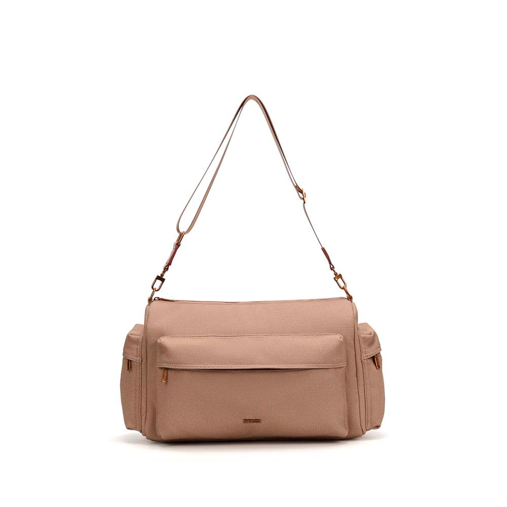 Bolsa Mala Grande Canvas Tiracolo Marrom Terracota