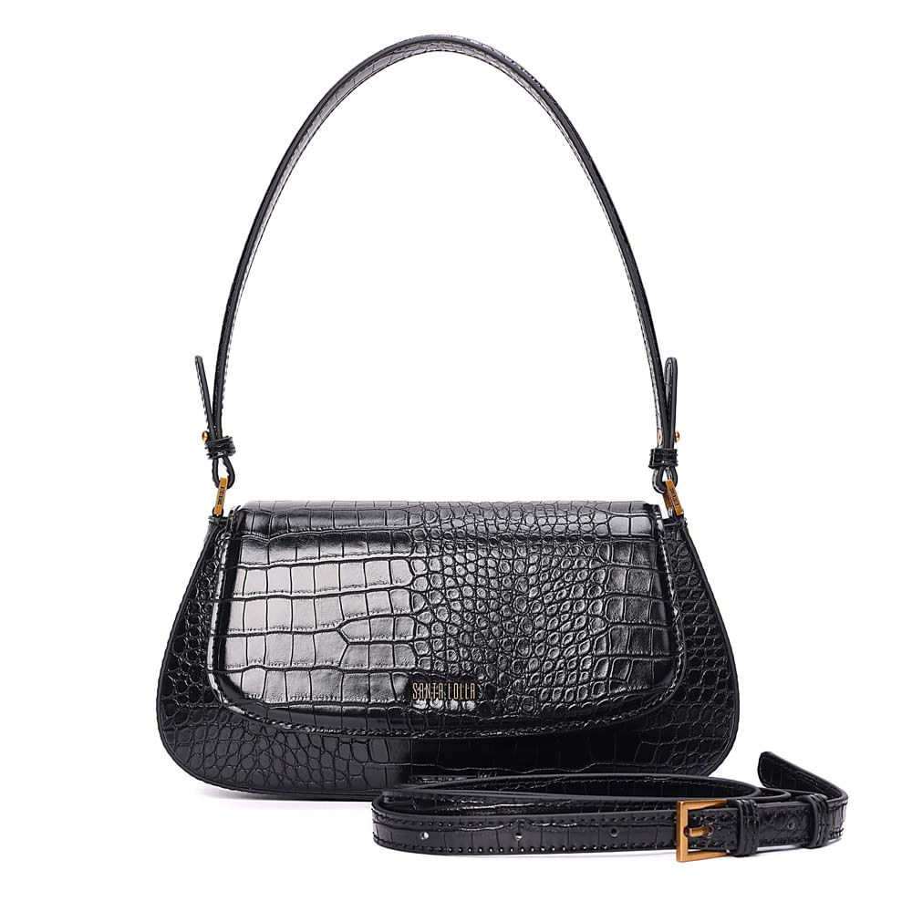 Bolsa Baguete Croco Alça De Ombro Preta