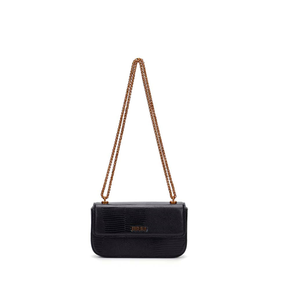 Bolsa Lizard Preta Alça Transversal Corrente