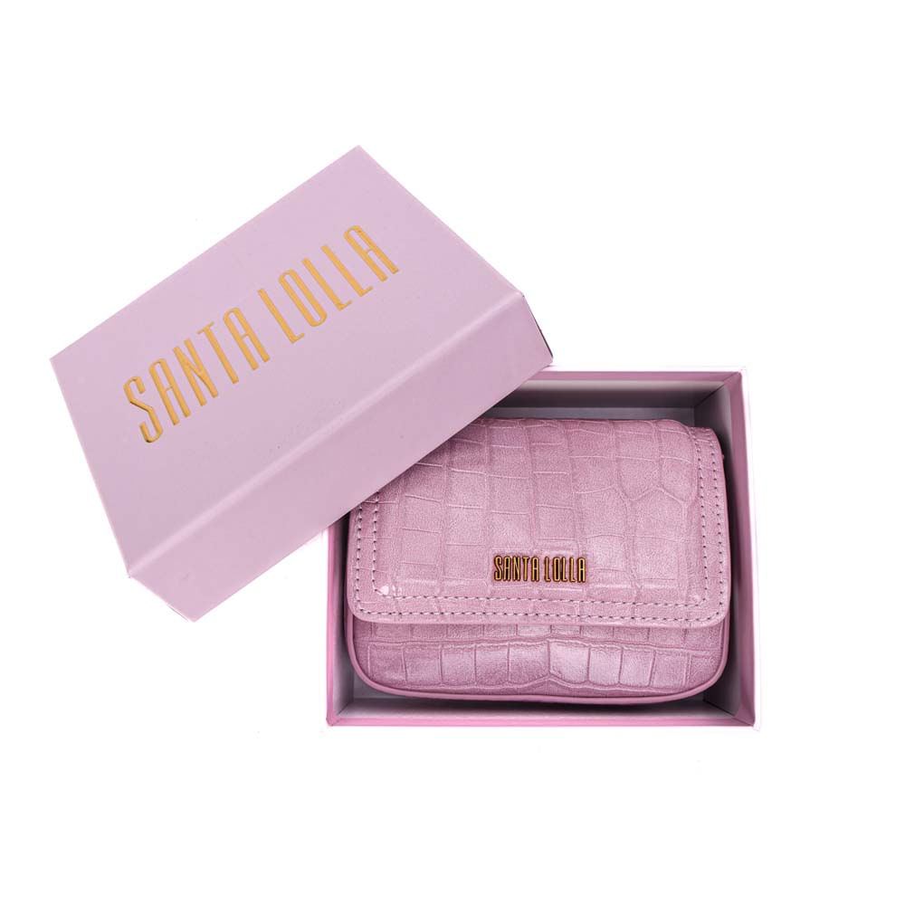 Bolsa Na Caixa Croco Rosa Blossom Alça De Corrente Transversal