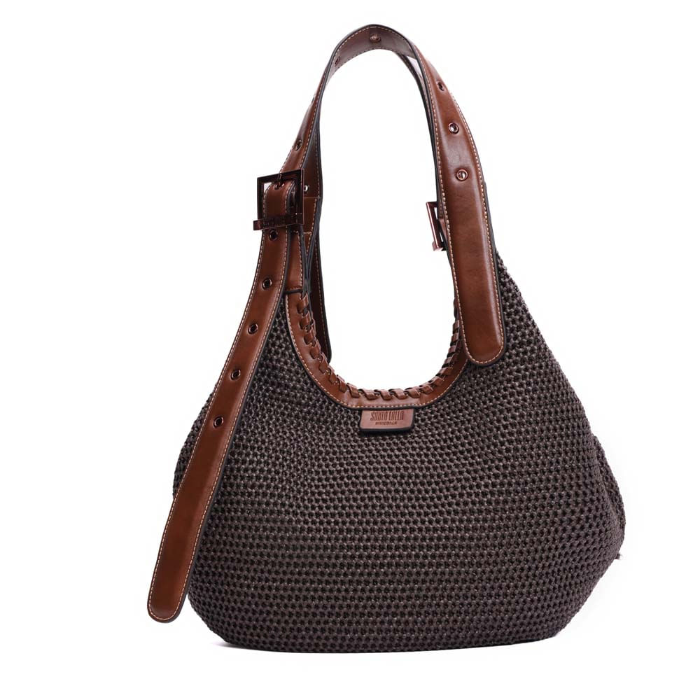Bolsa Grande Tramado Alça de Ombro Marrom Dark Cocoa