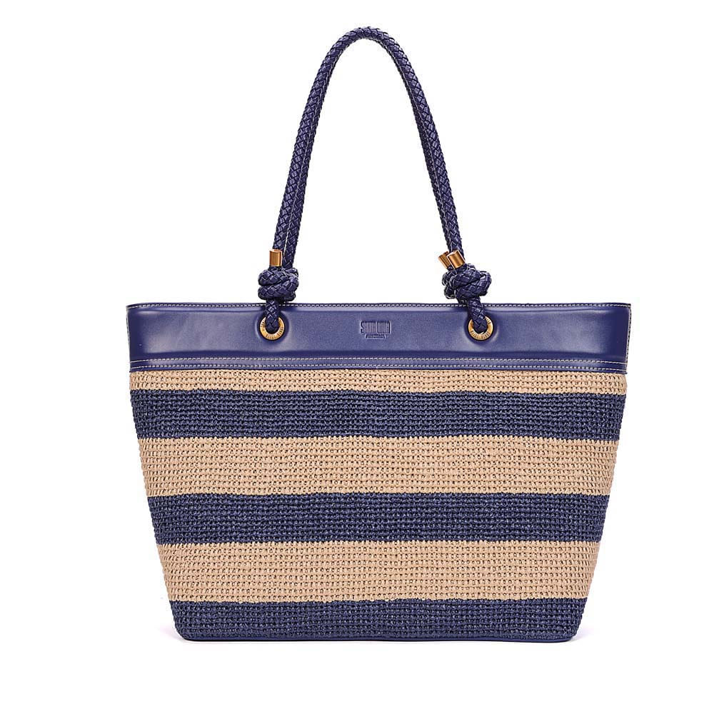 Bolsa Shopper Tramado Alça De Ombro Azul Navy