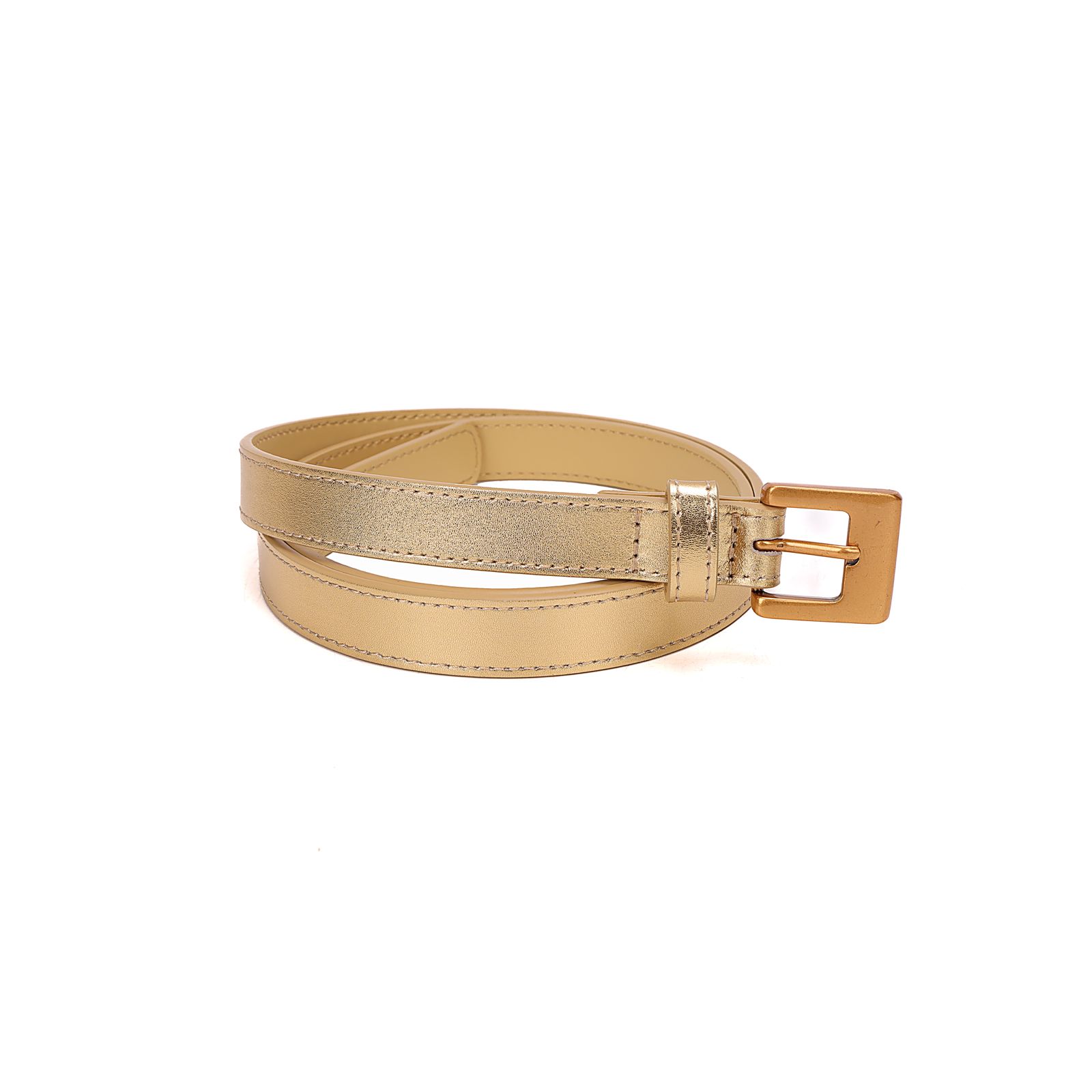 Cinto Couro Metalizado Liso Dourado Fino