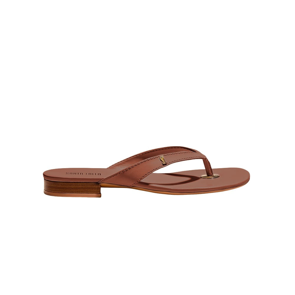 Rasteira Thong Couro Nobre Marrom Safari