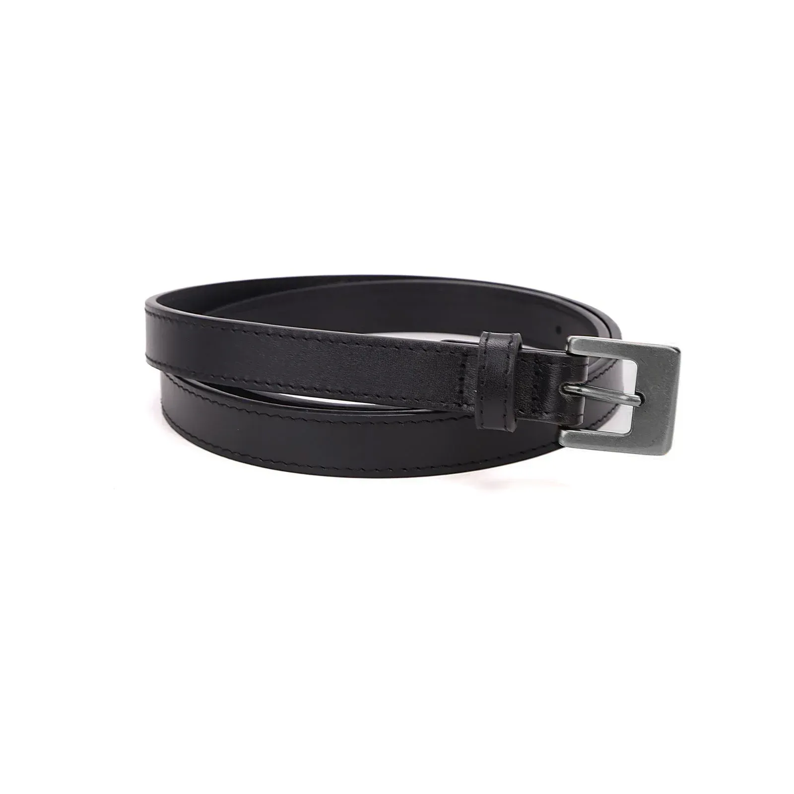 Cinto Couro Liso Preto Fivela Prata