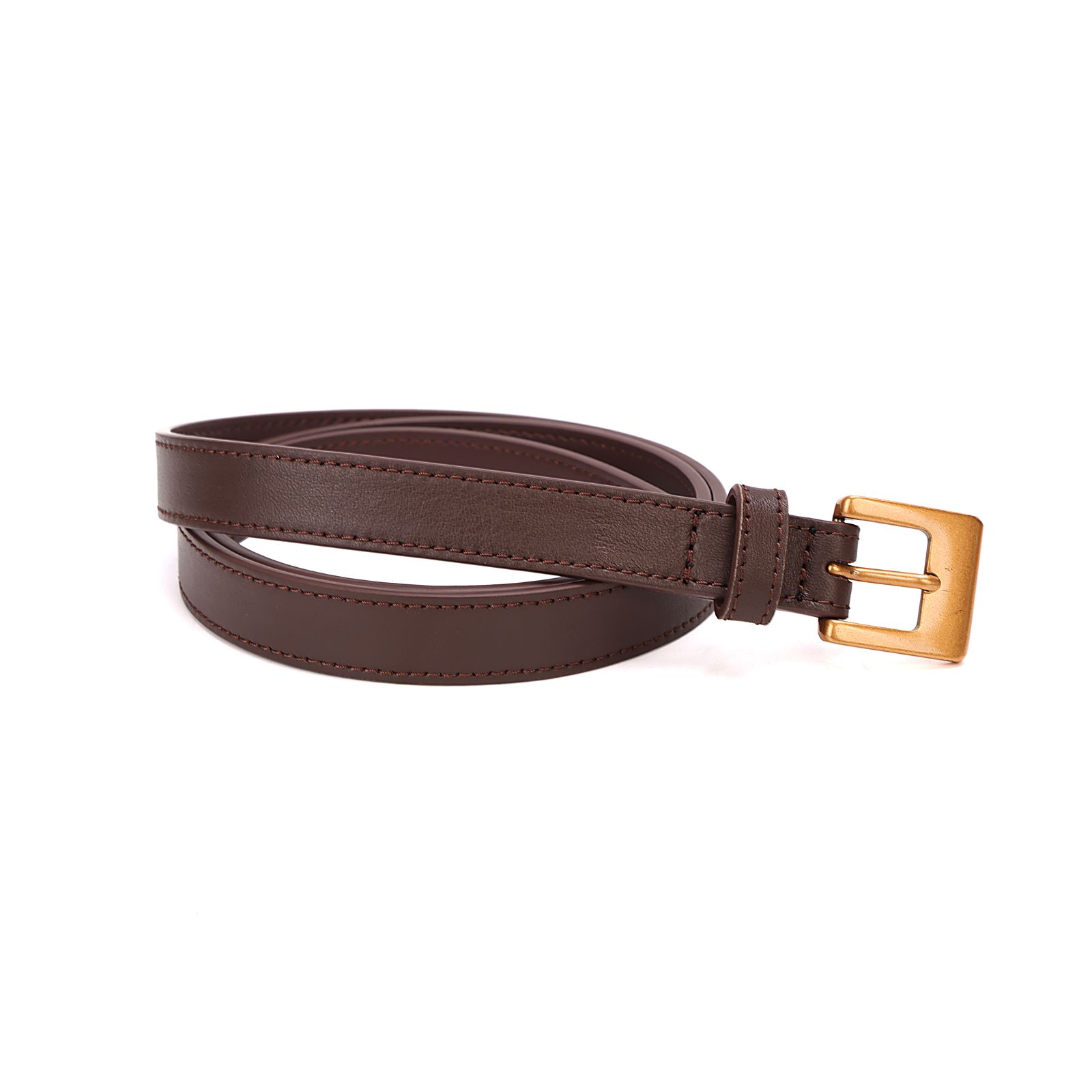 Cinto Couro Liso Marrom Fivela Dourada