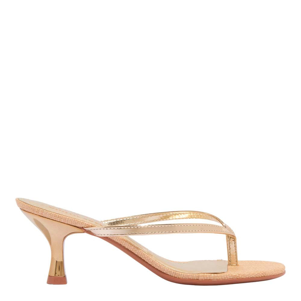 Mule Thong Specchio Metalizado Dourado Salto Baixo