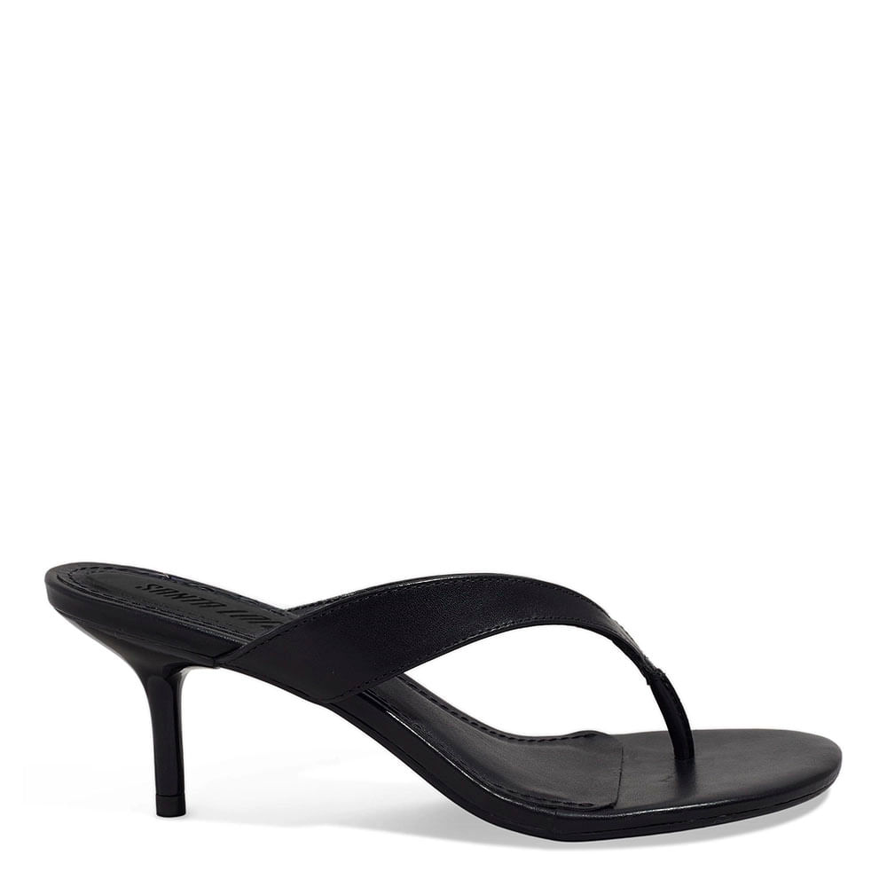 Mule Thong Couro Pelica Salto Baixo Fino Preto