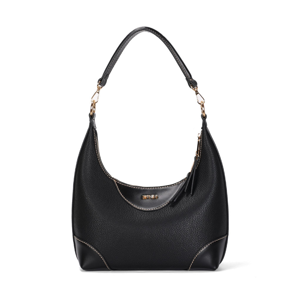 Bolsa Hobo Média Floater Preta Pespontos