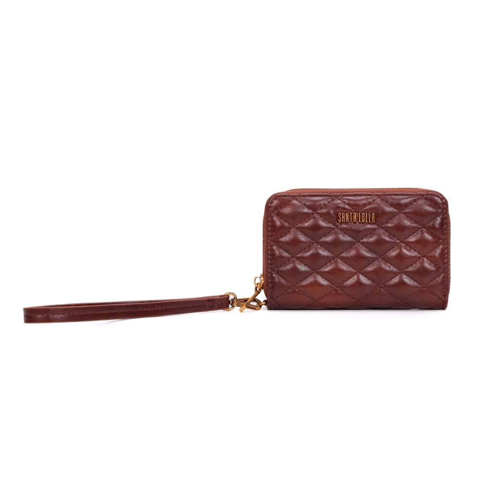 Carteira Soft Matelassê Marrom Terracota Alça De Mão