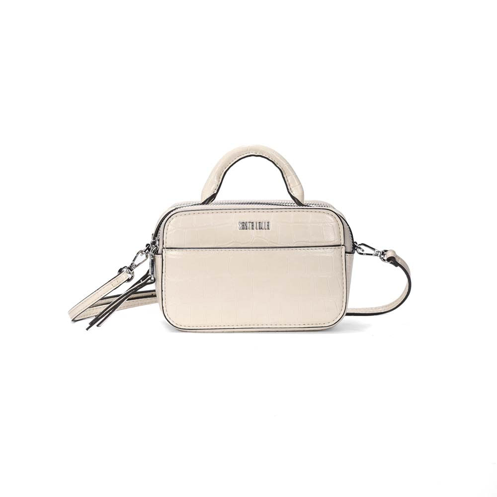Bolsa Quadrada Pequena Croco Marfim Divisórias