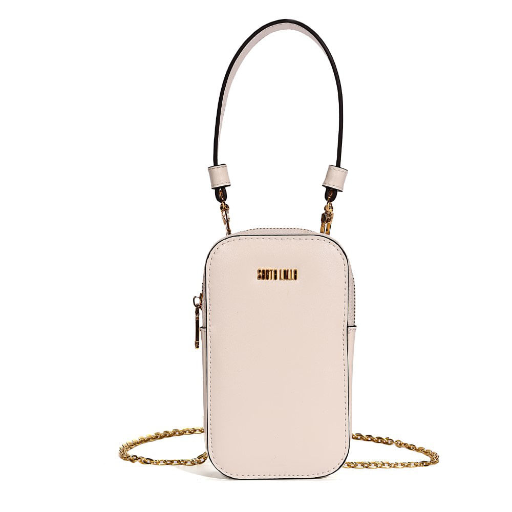 Bolsa Porta Celular Soft Liso Marfim Alça Corrente