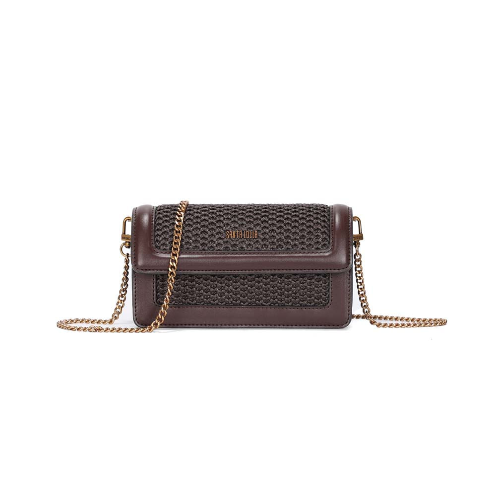 Bolsa Tiracolo Pequena Palha Tramado Marrom Dark