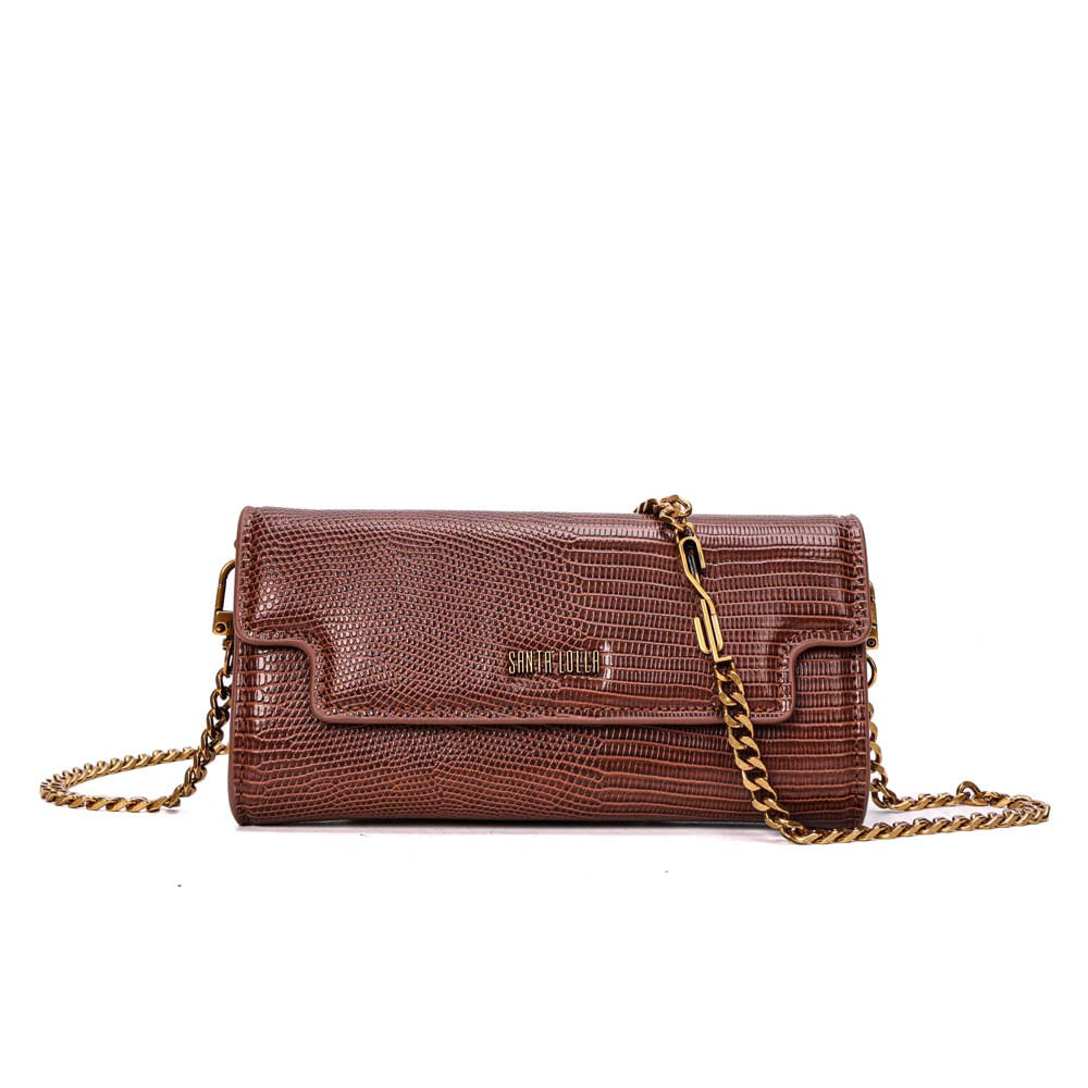 Bolsa Carteira Lizard Texturizado Terracota Alça Corrente