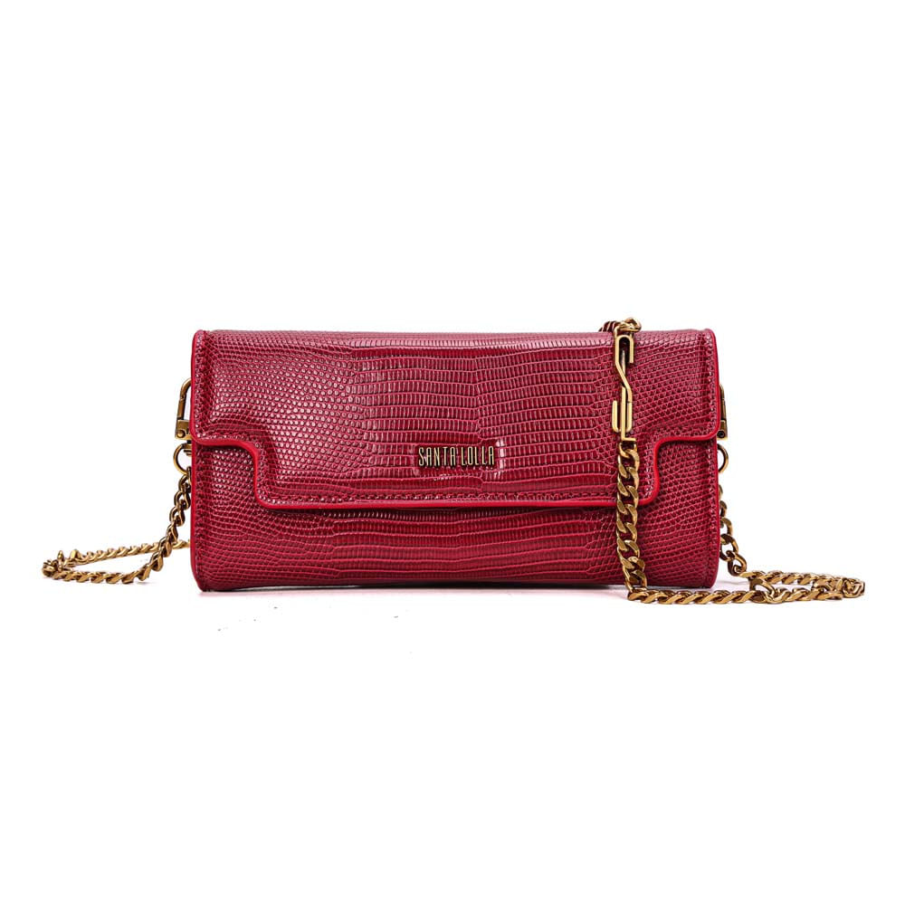 Bolsa Carteira Lizard Texturizado Vermelho Alça Corrente