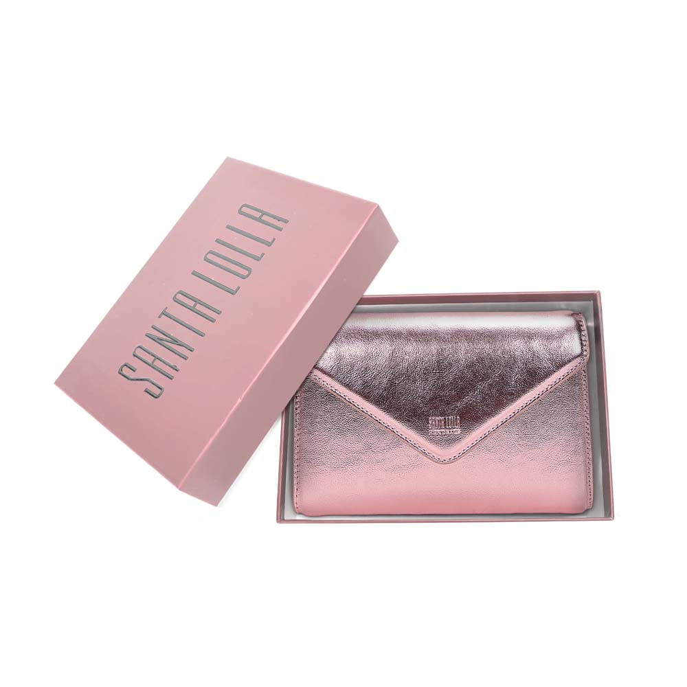 Bolsa Carteira Metalizada Alça Tiracolo Rosa