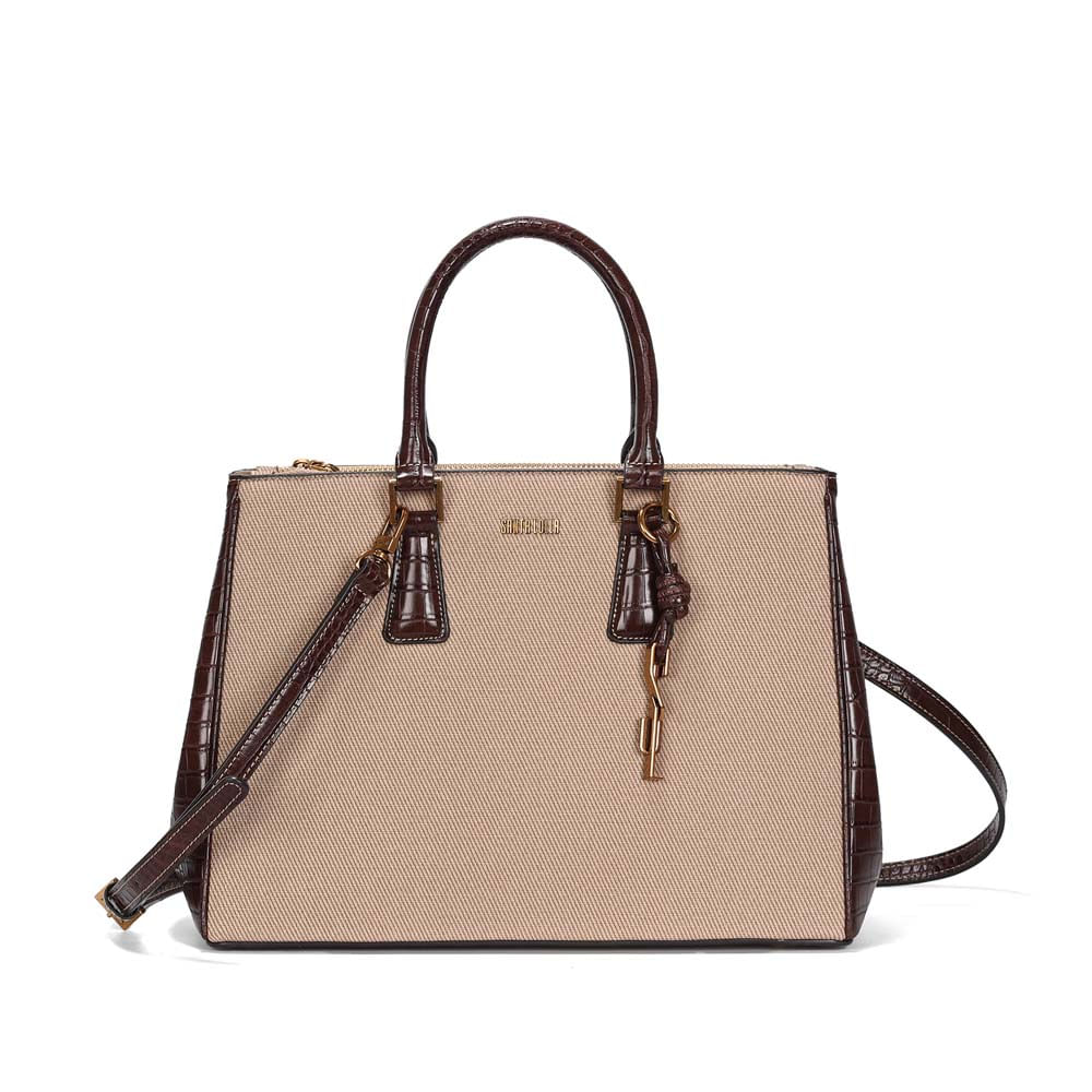 Bolsa Tote Grande Canvas Alça Transversal Bege Areia