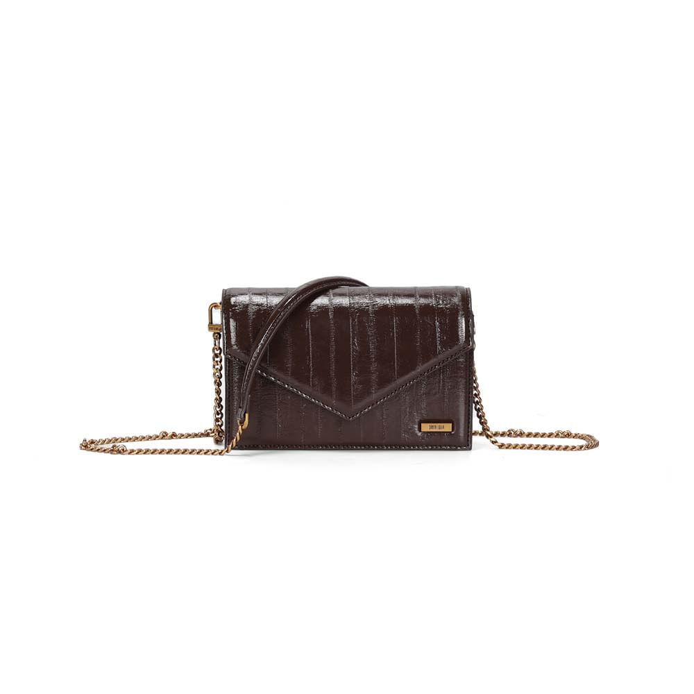 Bolsa Envelope Pequena Enguia Marrom Dark Tiracolo