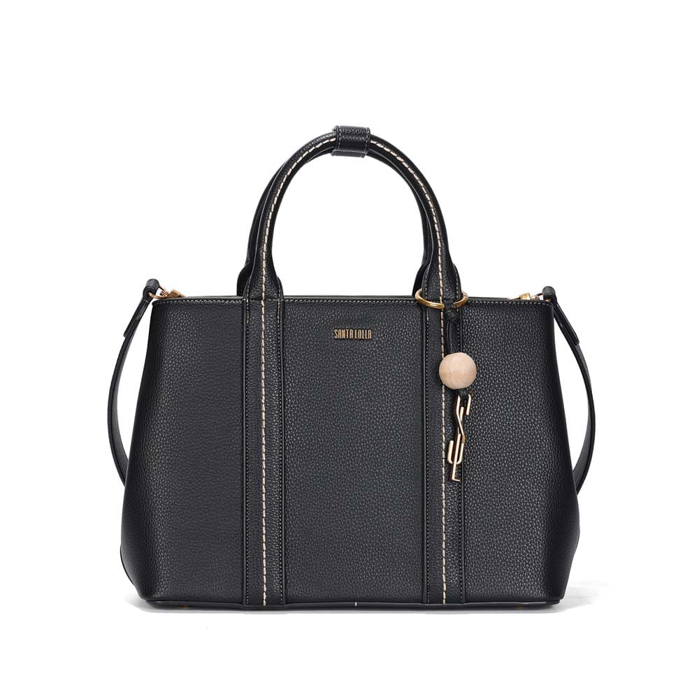 Bolsa Tote Média Floater Preta Pespontos Transversal