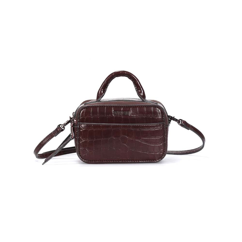 Bolsa Quadrada Pequena Croco Marrom Dark Divisórias