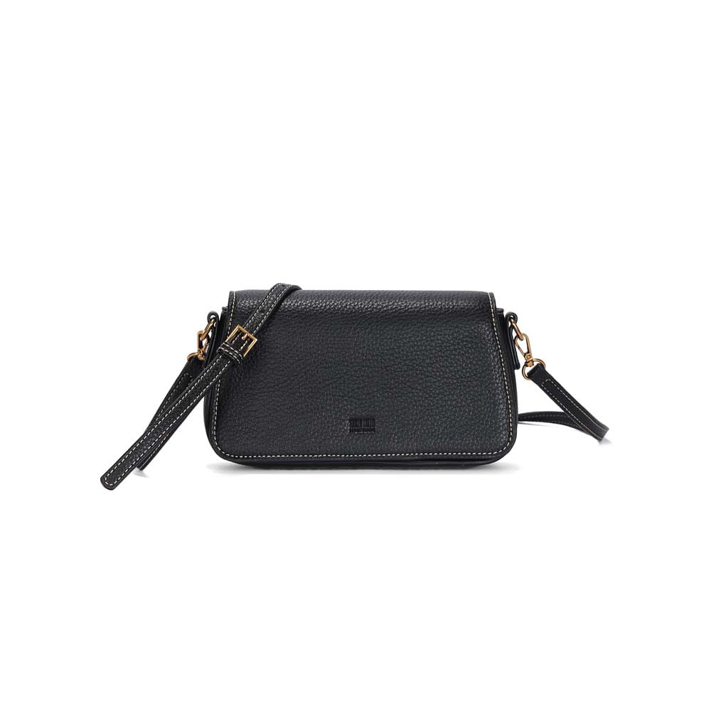 Bolsa Flap Tiracolo Pequena Floater Preta Pespontos