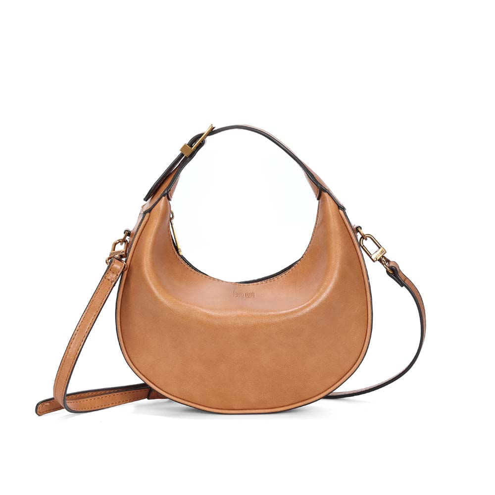 Bolsa Hobo Média Rústico Liso Marrom Doce De Leite