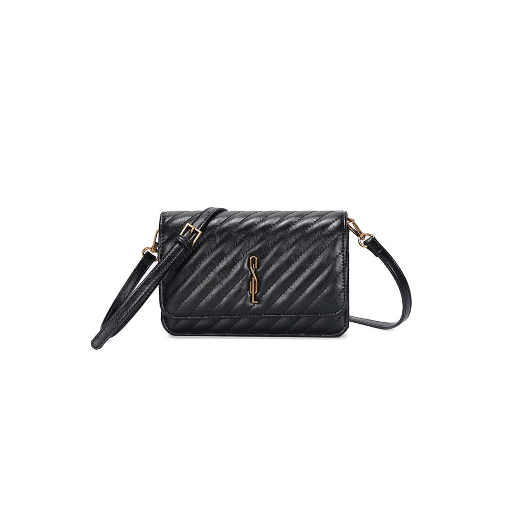 Bolsa Quadrada Pequena Rústico Preto Transversal