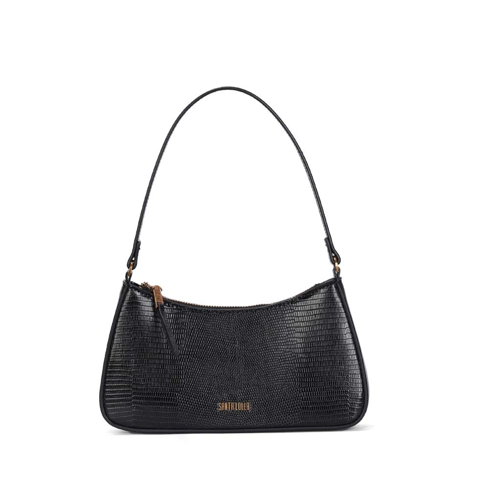 Bolsa Baguete Média Lizard Texturizada Preta