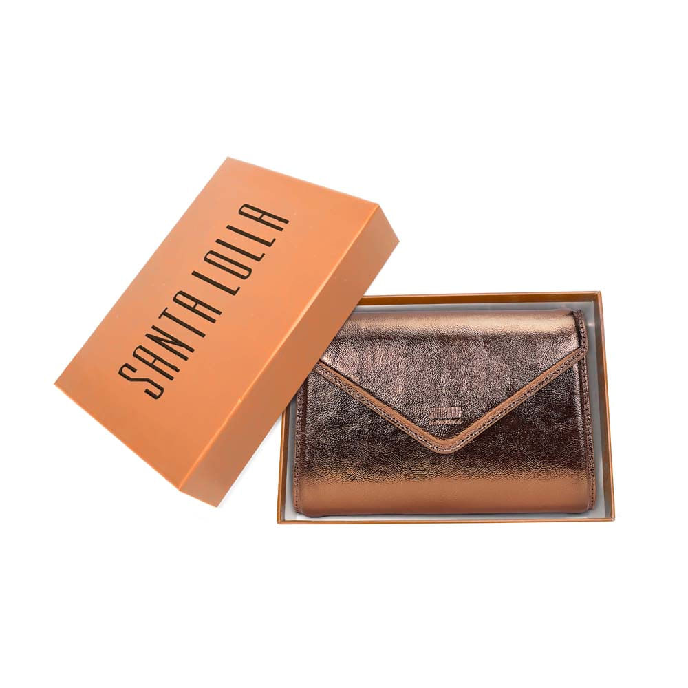 Bolsa Carteira Metalizada Alça Tiracolo Bronze