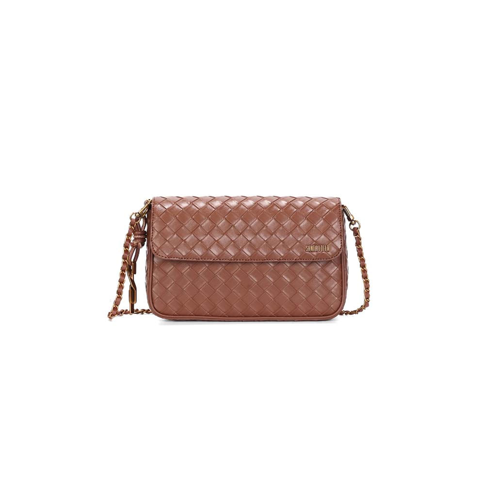Bolsa Média Quadrada Tressê Terracota Alça Corrente