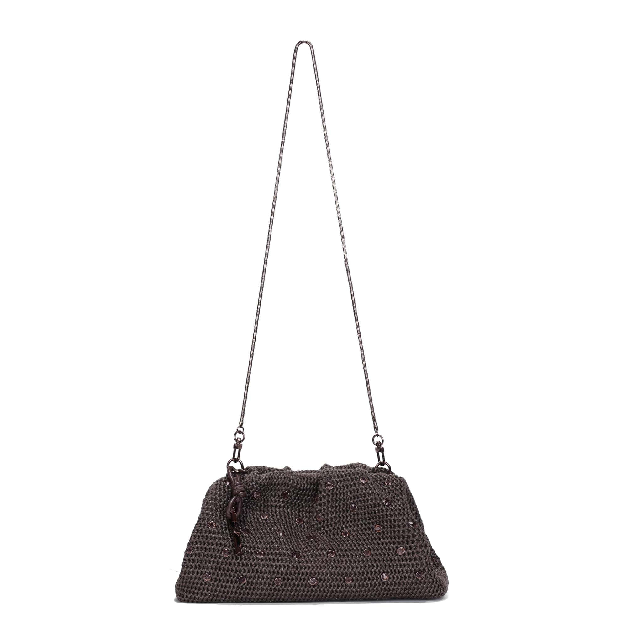 Bolsa Pouch Tramado Alça Tiracolo Marrom Brilho