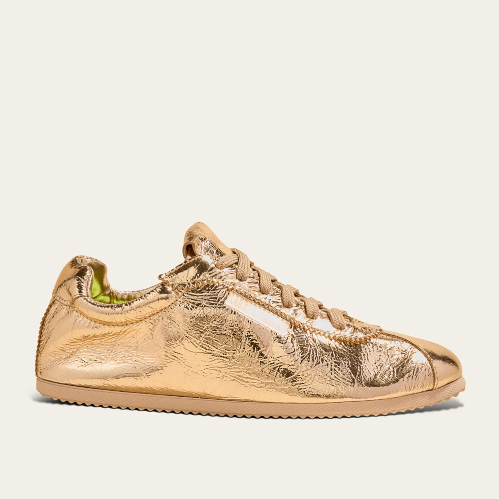 Tênis Jogging Couro Metalizado Dourado