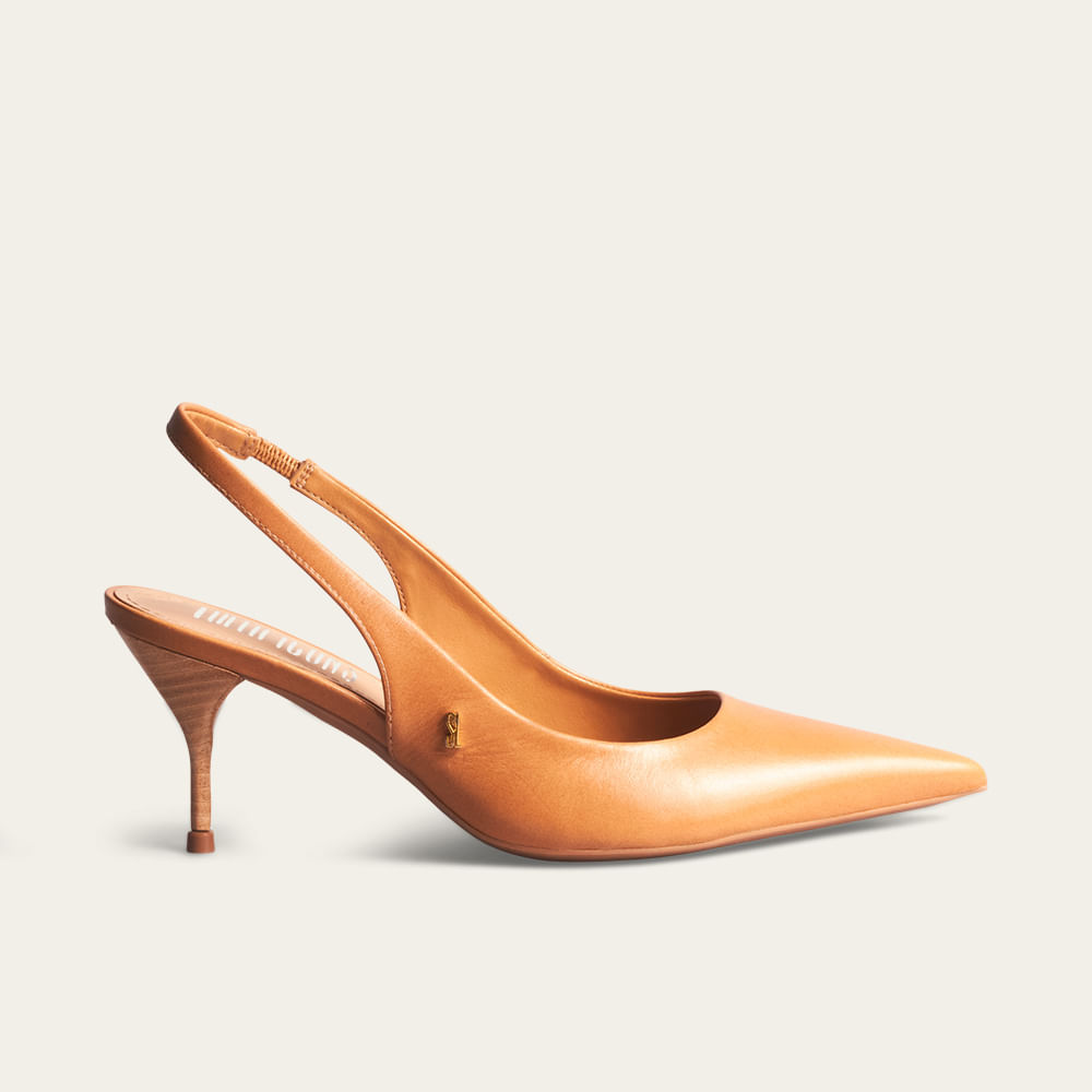 Scarpin Slingback Couro Bico Fino Salto Agulha Marrom