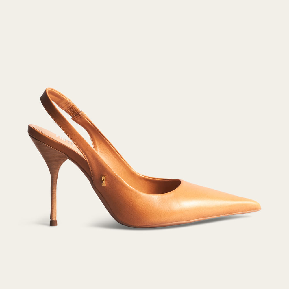 Scarpin Slingback Couro Salto Agulha Doce De Leite