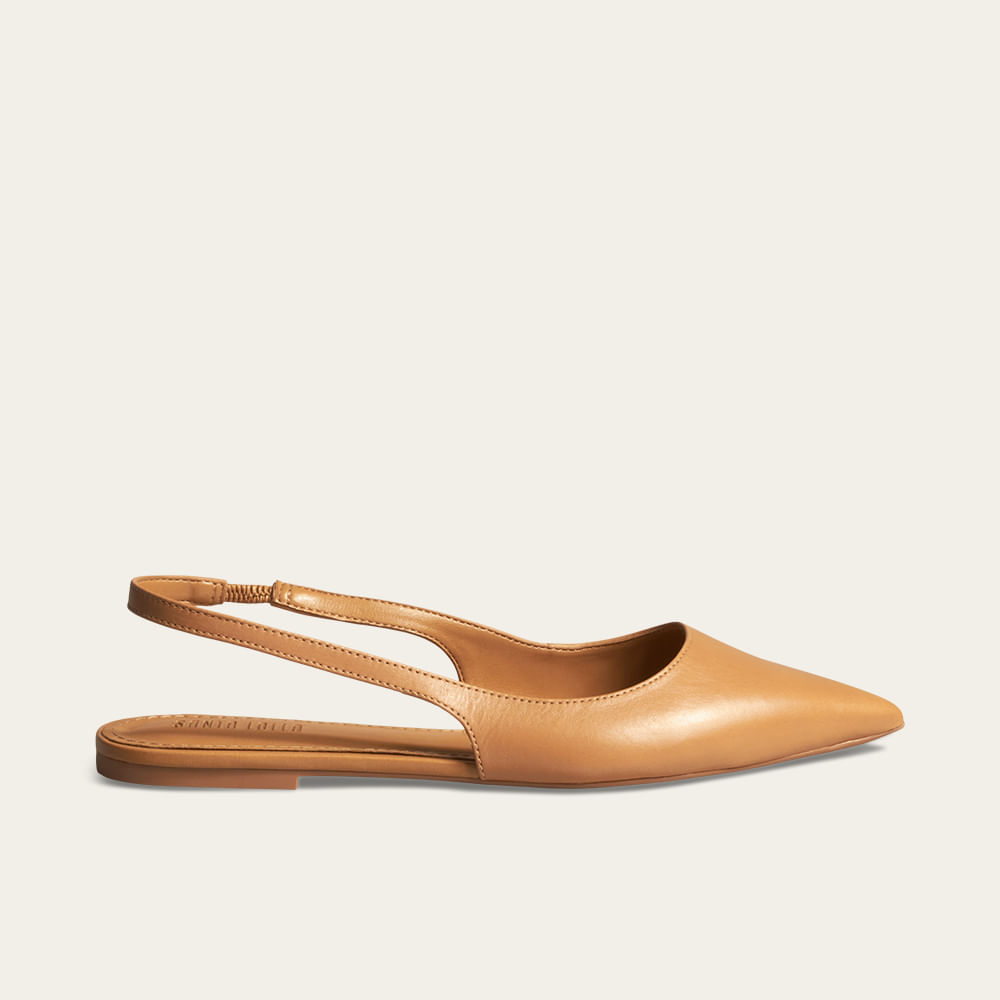 Sapatilha Slingback Couro Nobre Marrom Bico Fino