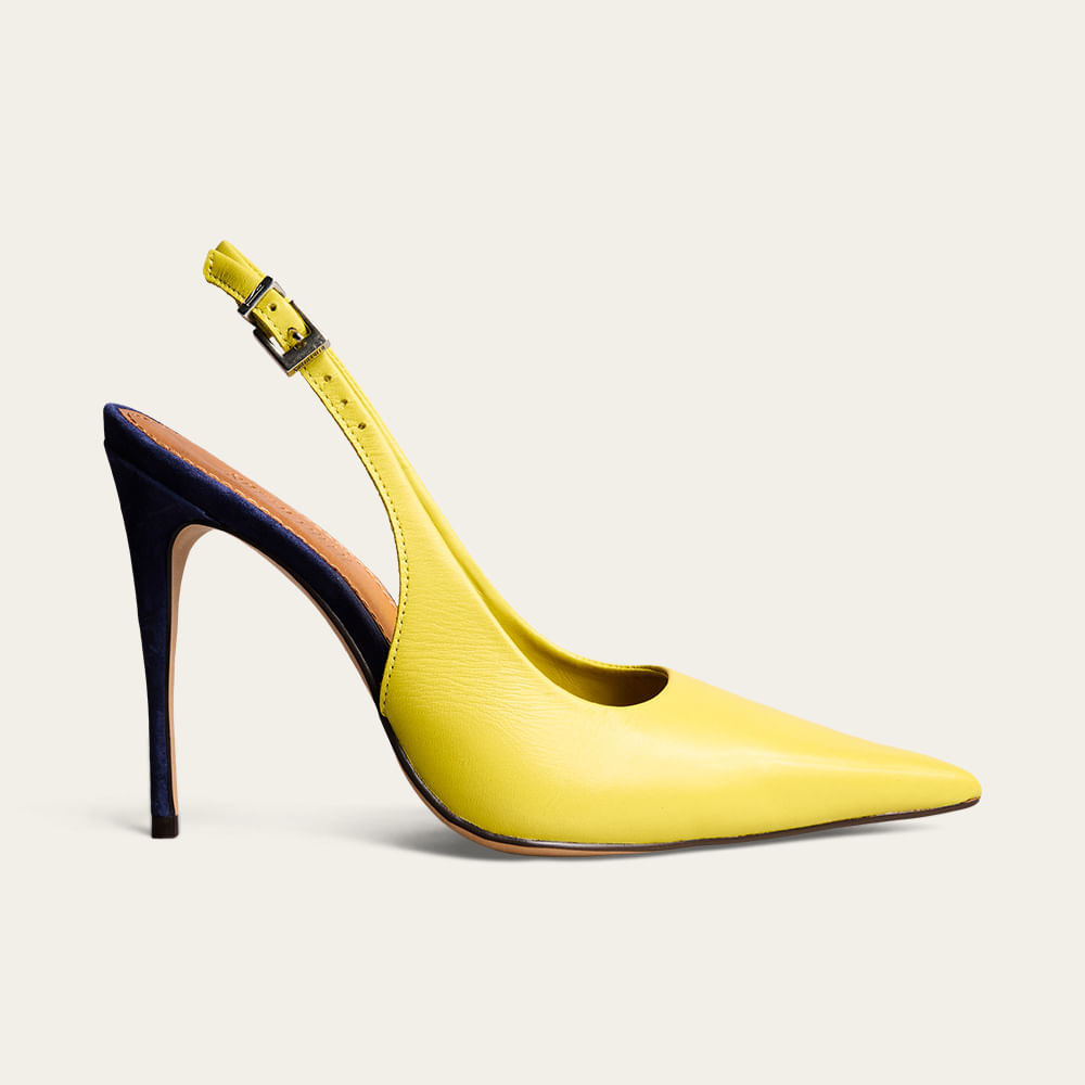 Scarpin Slingback Couro Verde Salto Alto Bicolor
