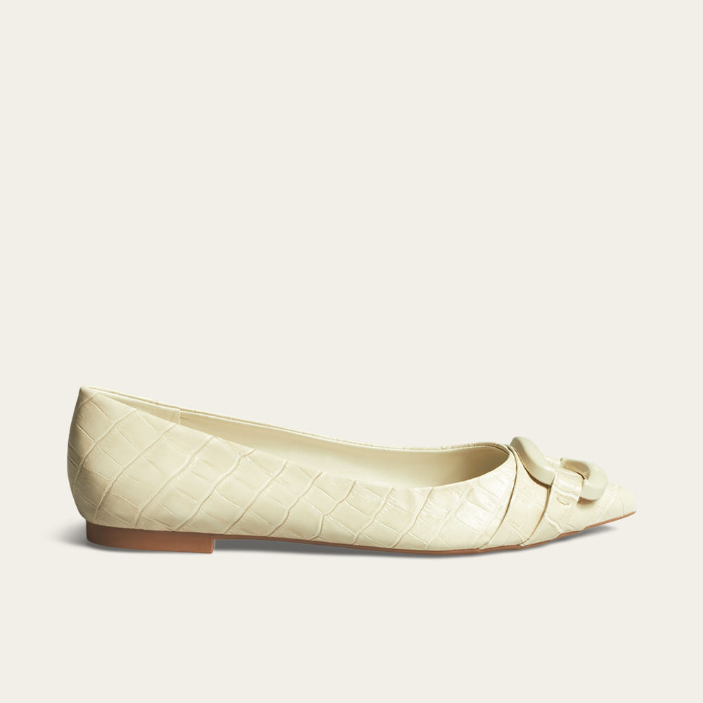 Sapatilha New Croco Bico Fino Marfim Fivela