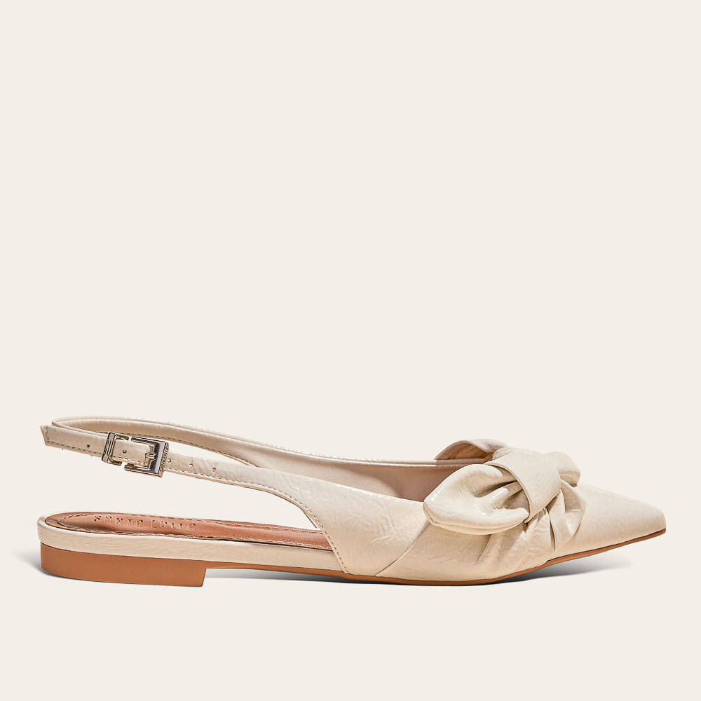 Sapatilha Slingback Verniz Bico Fino Marfim