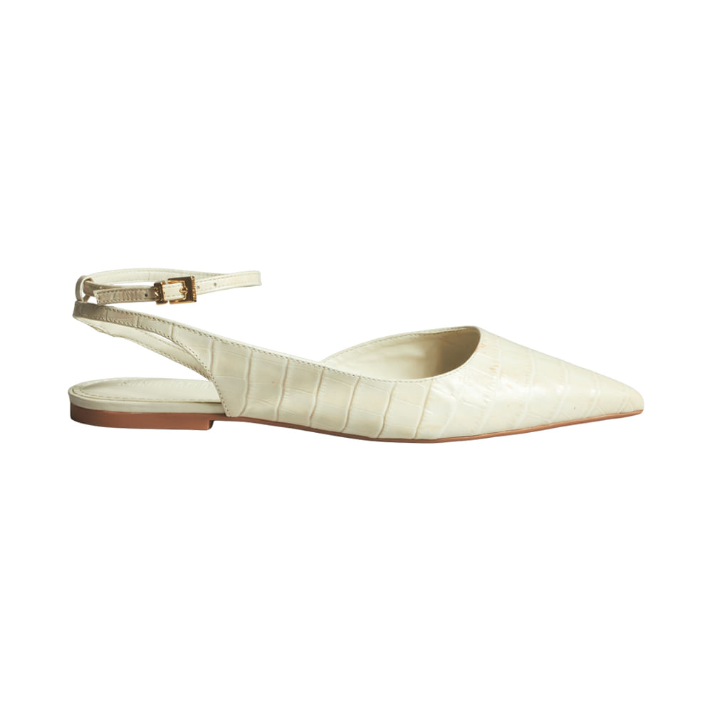 Sapatilha Slingback Croco Marfim Bico Fino