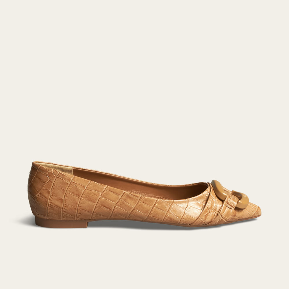 Sapatilha New Croco Bico Fino Marrom Fivela