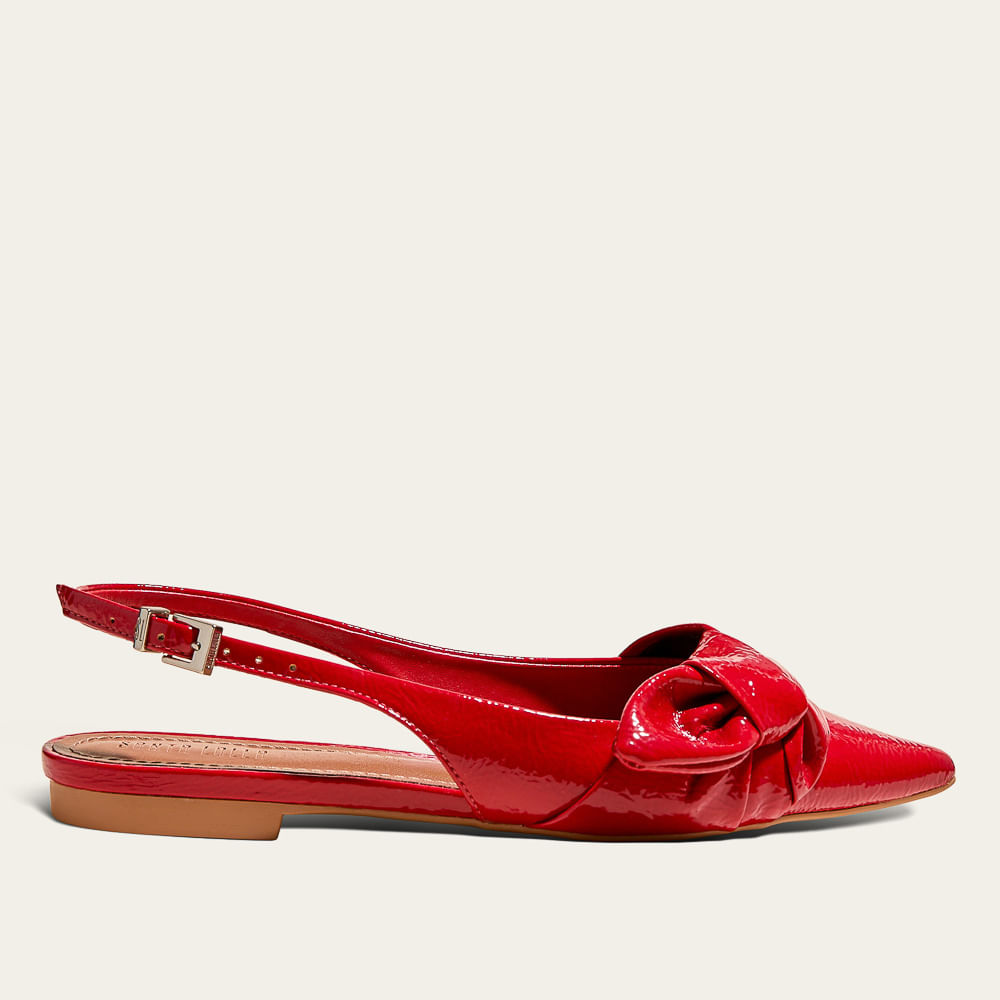Sapatilha Slingback Verniz Bico Fino Vermelho