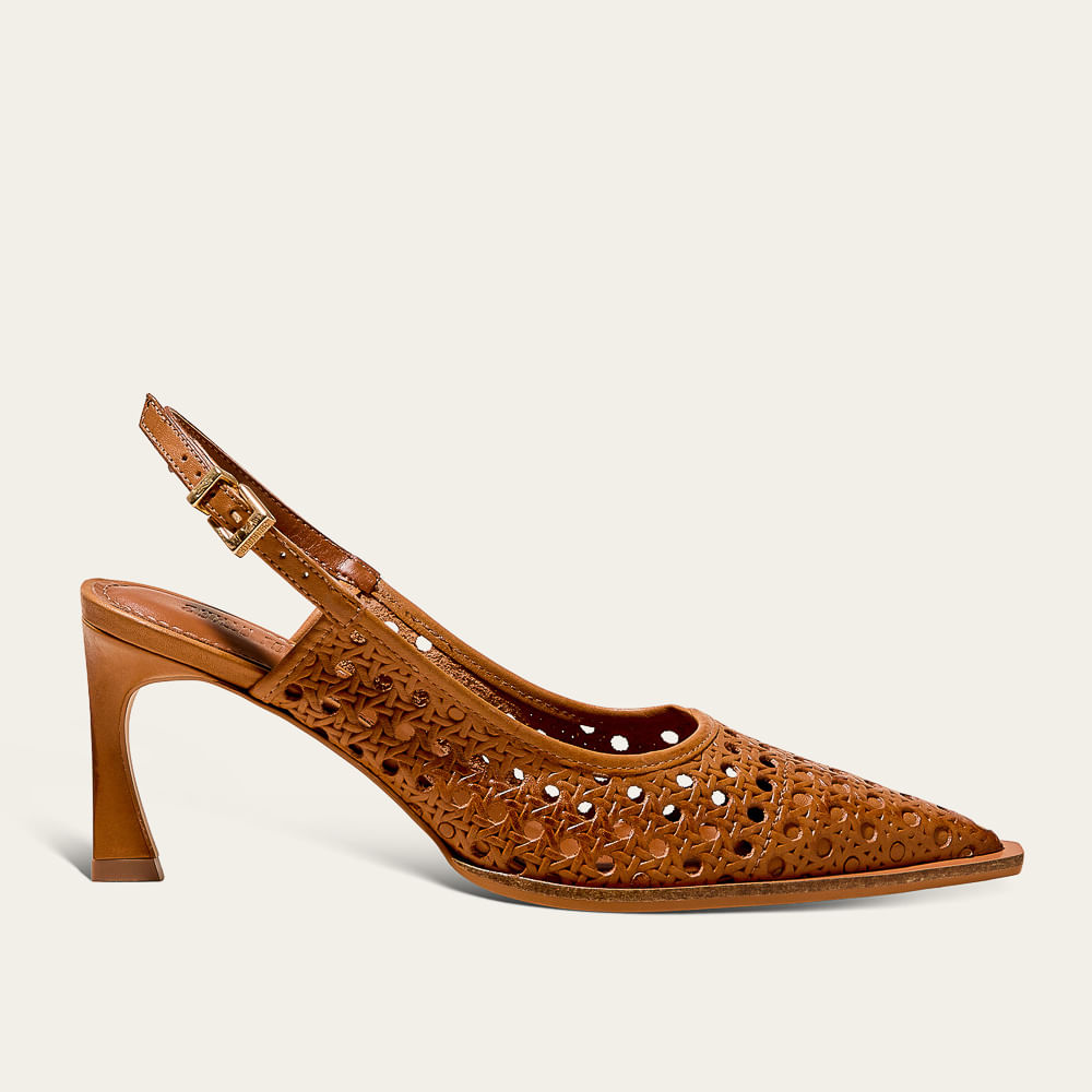 Scarpin Slingback Couro Premium Vazado Marrom Safari