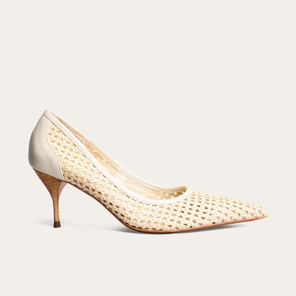 Scarpin Palha Tramado Bico Fino New Marfim