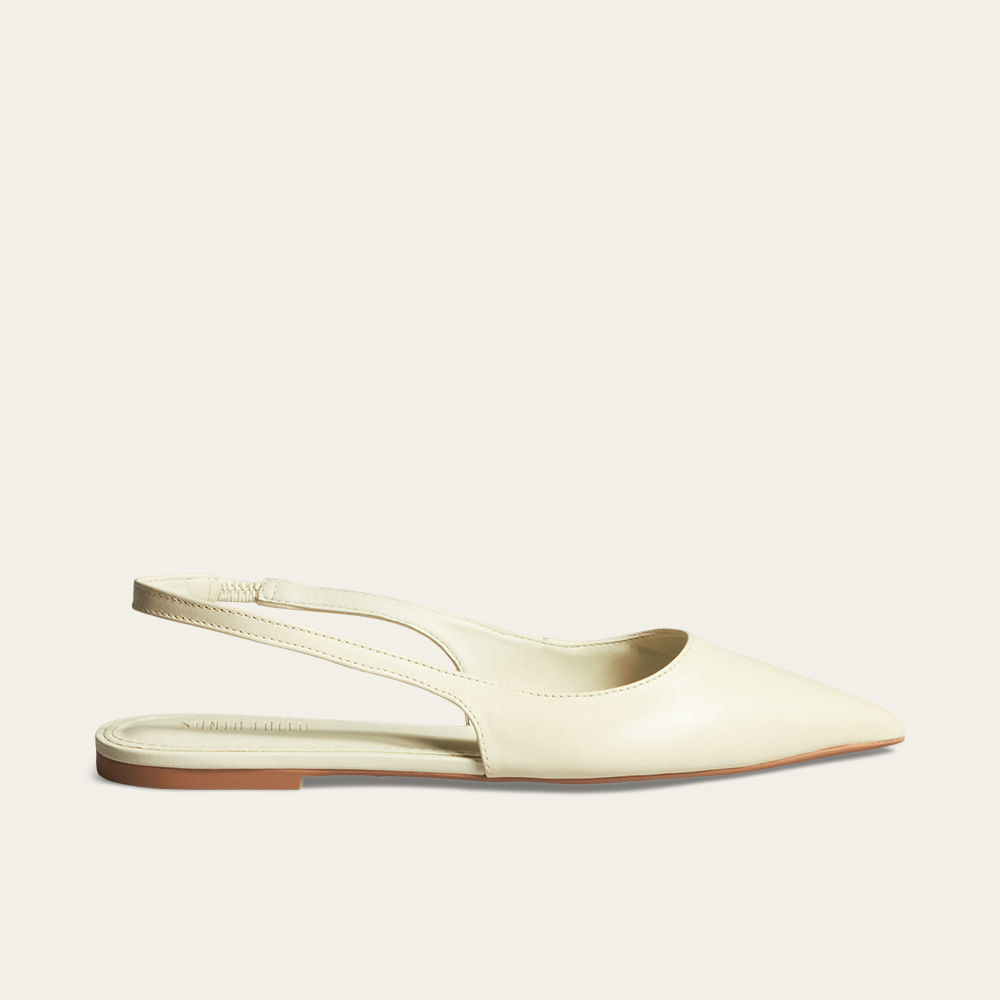 Sapatilha Slingback Couro Nobre Marfim Bico Fino