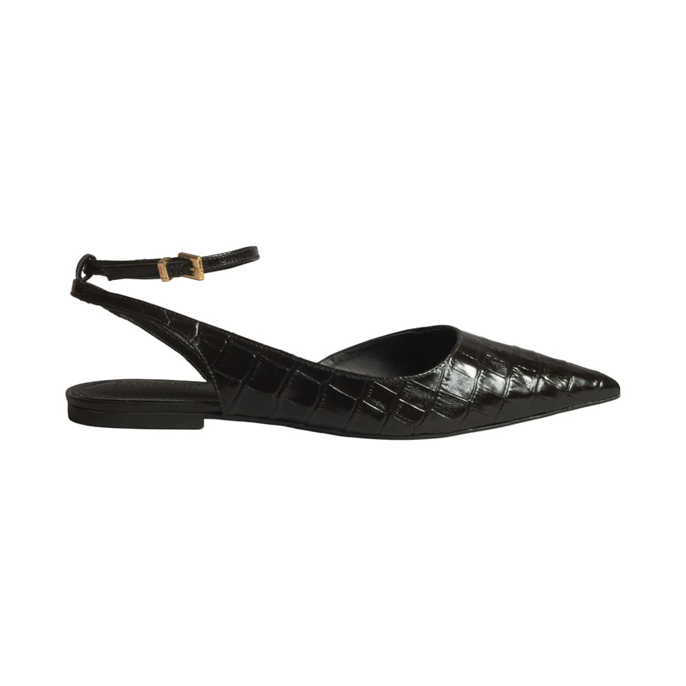 Sapatilha Slingback Croco Preta Bico Fino