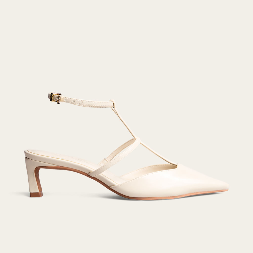 Scarpin Napa Madri Liso Tiras Finas Off White