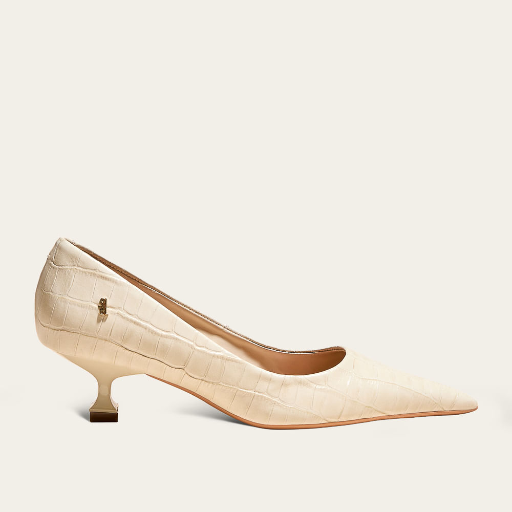 Scarpin Croco Italiano Marfim Salto Kitten