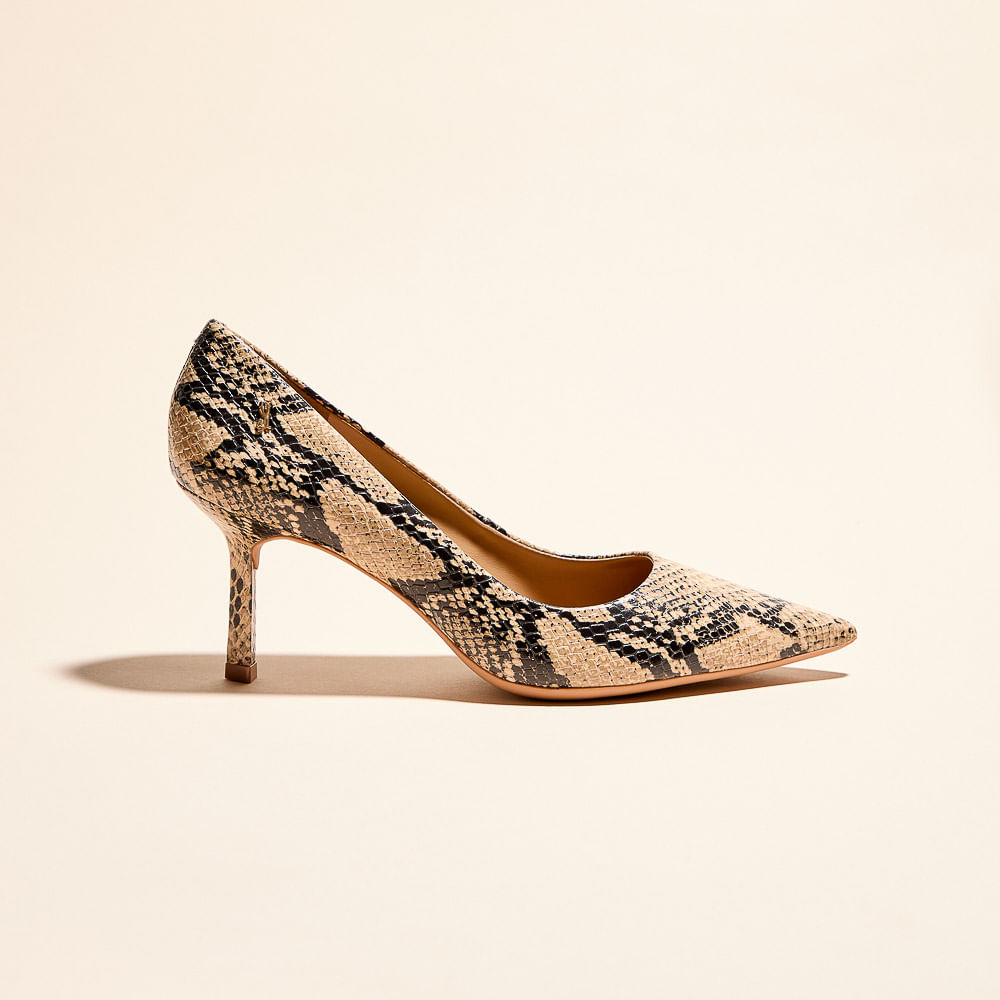 Scarpin Couro Cobra Animal Print Salto Baixo